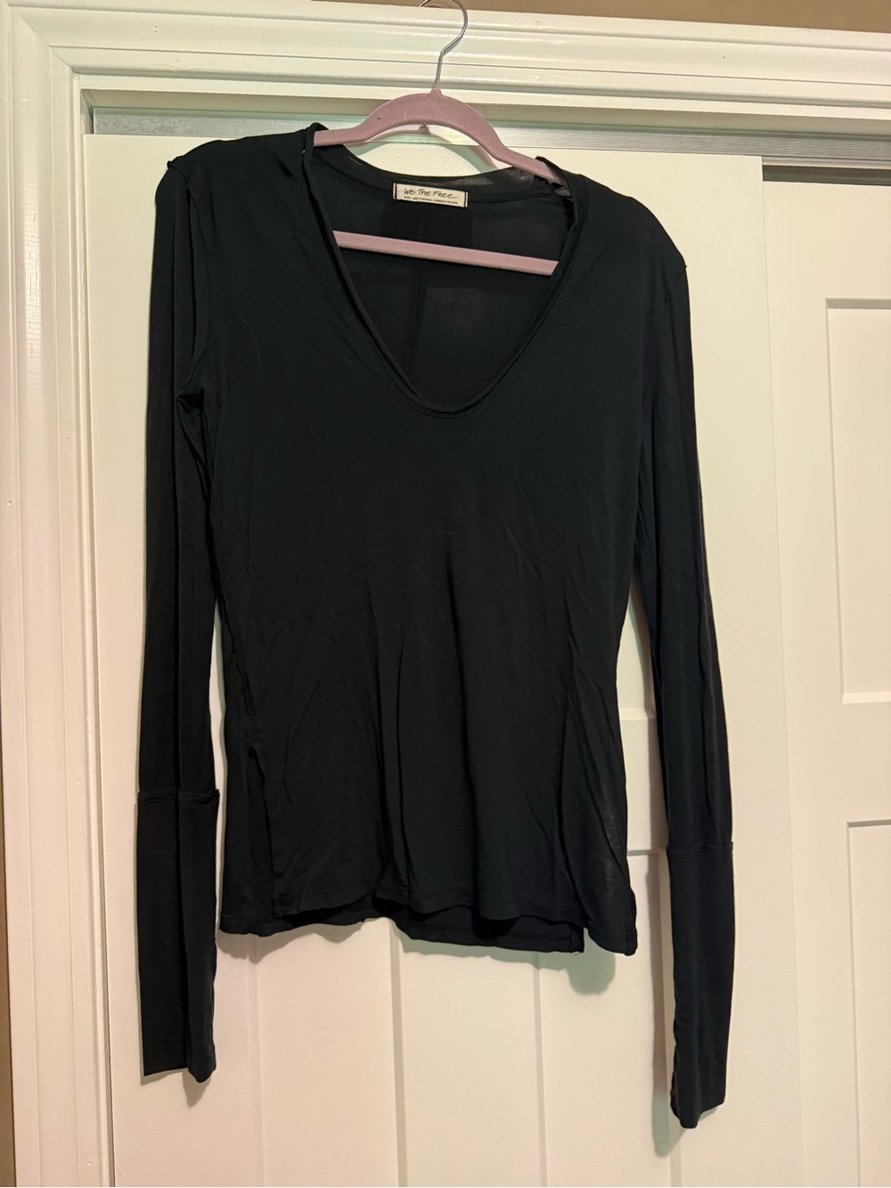 We The Free Black Long Sleeve V-Neck Top